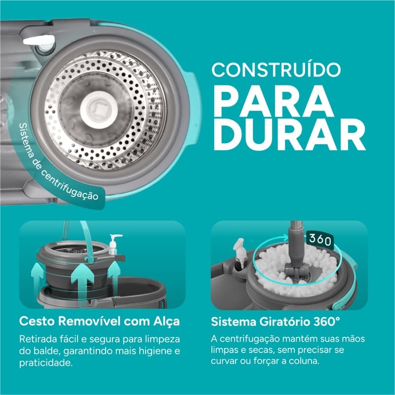 Construido para durar - cesto removivel com alca e sistema giratorio 360 graus
