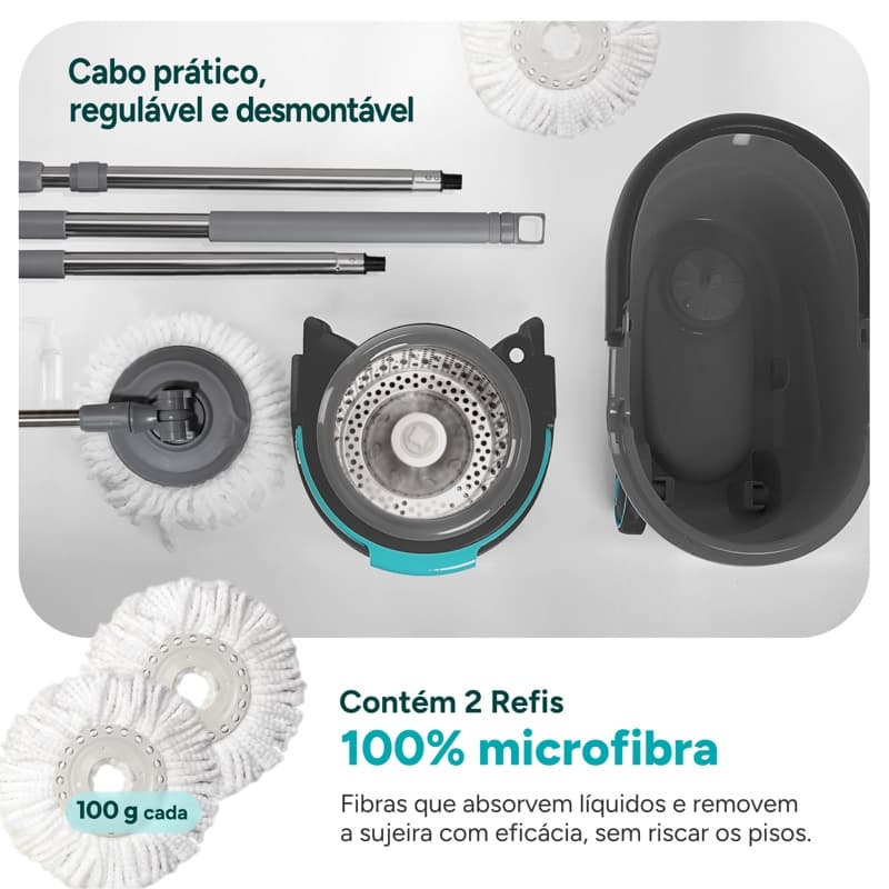 Cabo pratico regulavel e desmontavel com 2 refis 100% microfibra